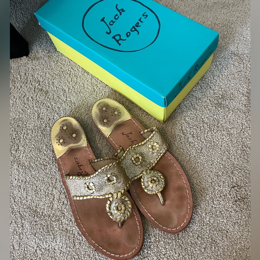 Jack Rodgers Jacks Flat Sandal- Gold Sparkle